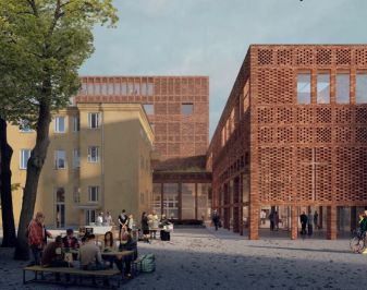 Illustrasjon av nye kirkens hus.
