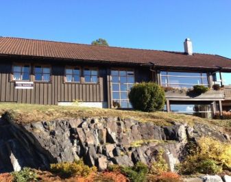 Nyere enebolig i mørke grønn farge