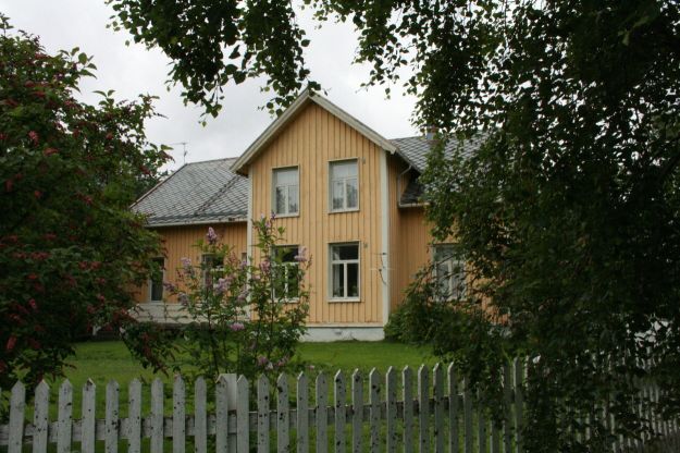 Gulmalt trebygning med ark, sveisterstil